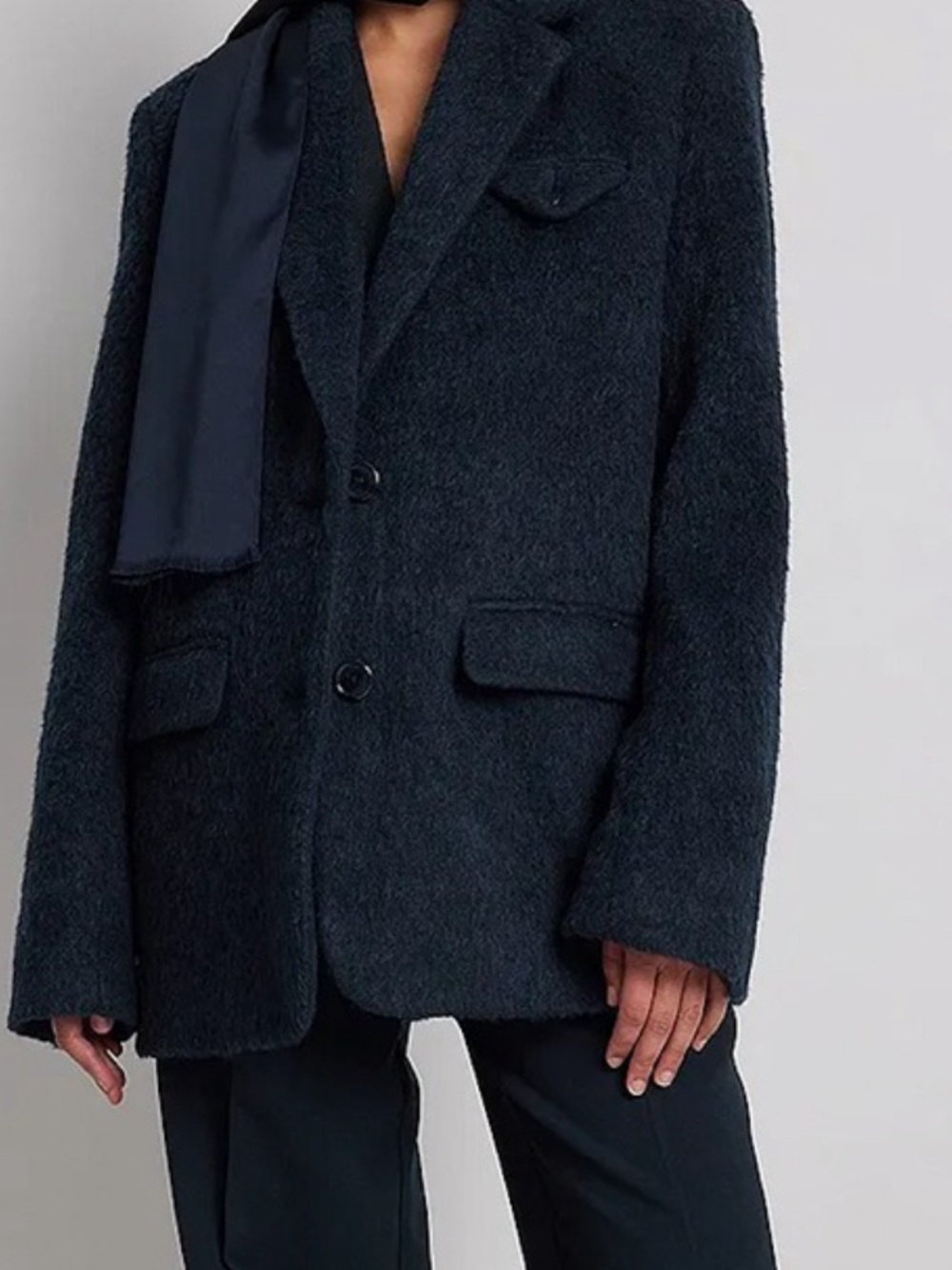 CLAIRE ROSE X NA-KD Navy Blue Brushed Wool Blazer Coat 34 Small
